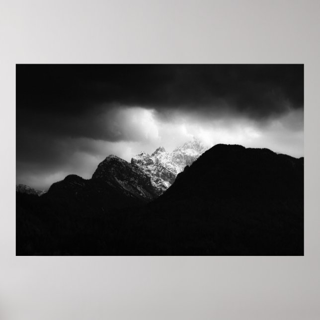 Storm clouds and sun over mountains poster (Front)