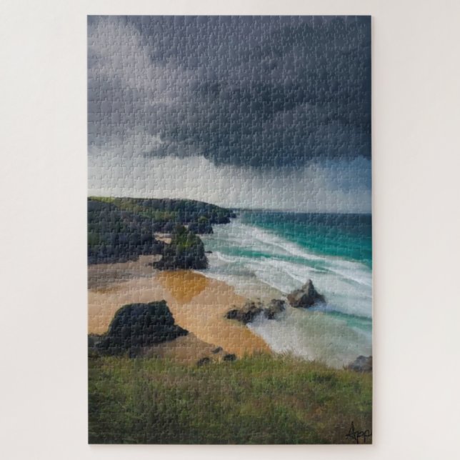 Storm clouds over Bedruthan Steps Cornwall Jigsaw Puzzle (Vertical)