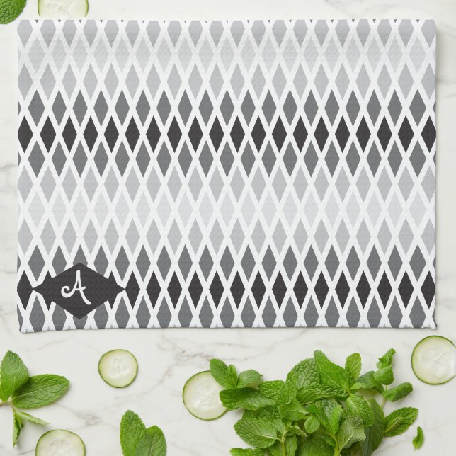 Storm Diamond Ombre Monogram Kitchen Towel (Folded)