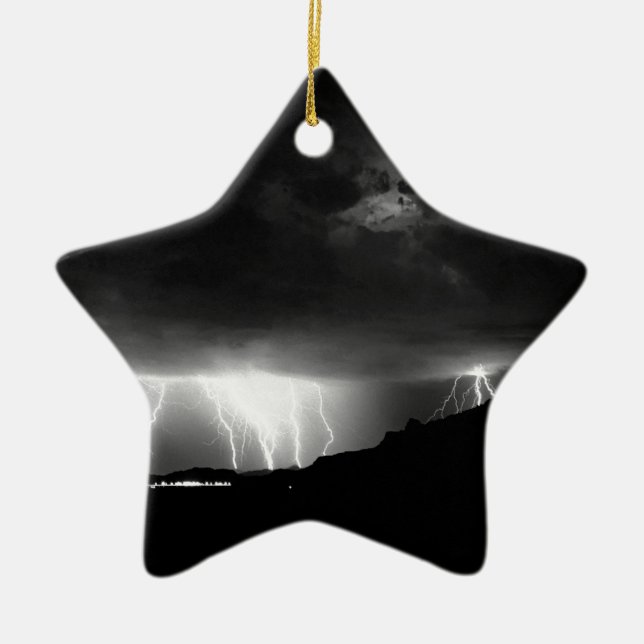 Storm Lightning Rains Down Ceramic Ornament (Front)