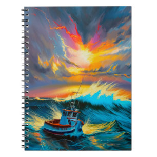 Storm Ocean Boat Striking Colourful Waves Notebook