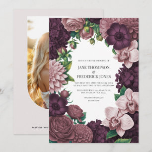 Storm Plum, Graphite Rose & Antique Blush Wedding Invitation