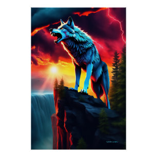 Storm Sentinel. Fearless wolf snarls at the Storm Poster