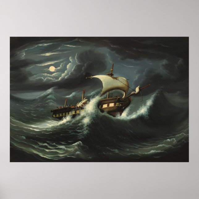 Storm Tossed Frigate by Thomas Chambers Poster (Front)