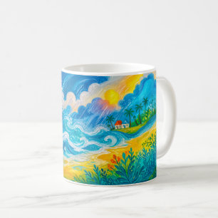 Storm waves crashing near beach house coffee mug