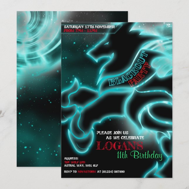 Storm Wolf Blackout Party Invitations (Front/Back)