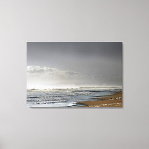 Storming Sea, Distant Pier Canvas Print