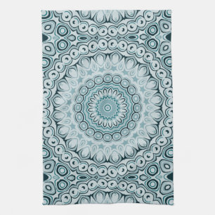 Stormy Blue and Grey Mandala Pattern Kitchen Towel
