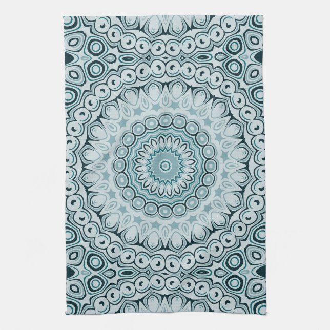 Stormy Blue and Grey Mandala Pattern Kitchen Towel (Vertical)
