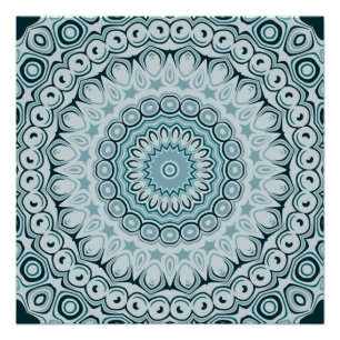 Stormy Blue and Grey Mandala Pattern Poster