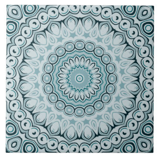 Stormy Blue and Grey Mandala Pattern Tile
