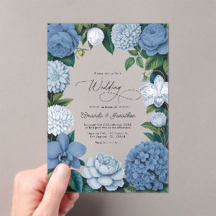 Stormy Blue, Steel Mist & Winter Pearl Wedding Acrylic Invitations