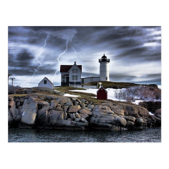 Stormy Cape Neddick "Nubble" light house Postcard