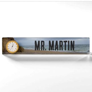 Stormy Cliffside Beach Ocean View Clock Name Plate