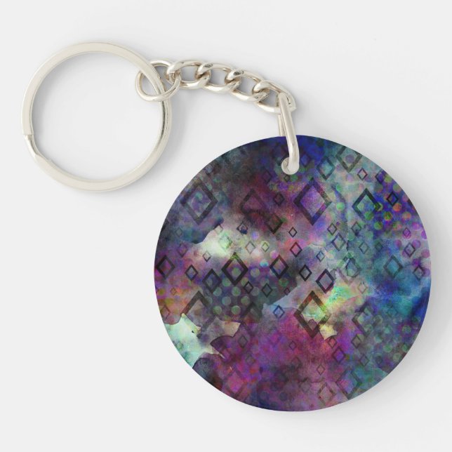 Stormy colourful watercolor abstract w/ diamonds keychain (Front)