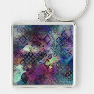 Stormy colourful watercolor abstract w/ diamonds keychain
