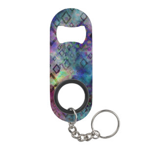 Stormy colourful watercolor abstract w/ diamonds keychain bottle opener