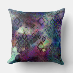 Stormy colourful watercolor abstract w/ diamonds throw pillow
