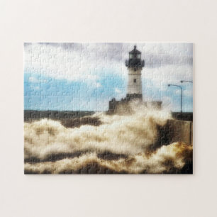 Stormy Day, Lighthouse Duluth Minnesota Jigsaw Puzzle