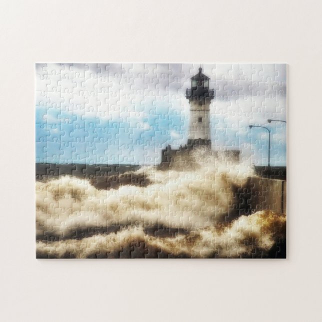 Stormy Day, Lighthouse Duluth Minnesota Jigsaw Puzzle (Horizontal)