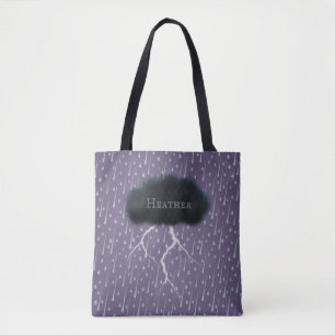 Stormy Day Thunder Cloud & Rain Customized Purple Tote Bag