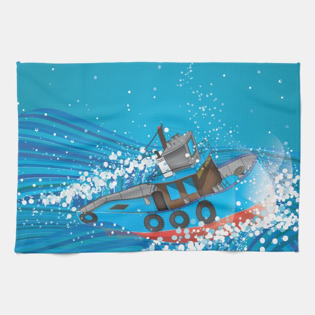 Stormy Fishing Boat Kitchen Towel (Horizontal)