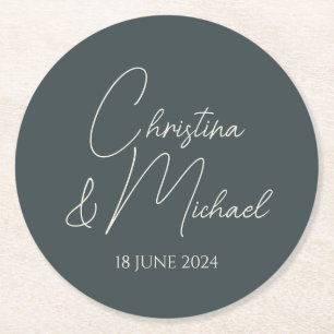 Stormy Grey • Modern Handwritten Script Round Paper Coaster