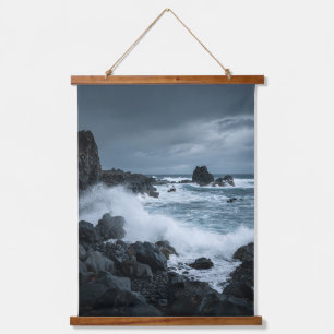 Stormy Grey Rocky Ocean Cliff Tapestry