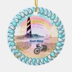 Stormy Lighthouse Bike Ceramic Ornament