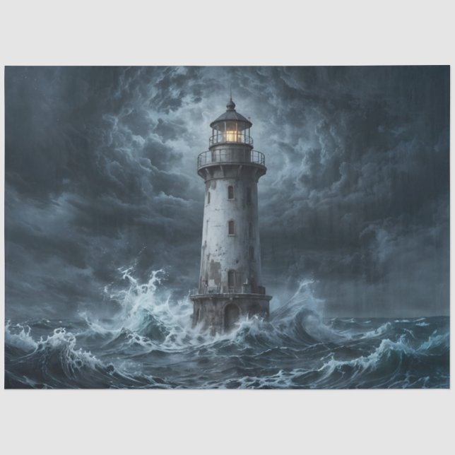 Stormy Lighthouse Ocean Decoupage Tissue Paper (Front)
