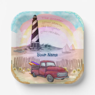 Stormy Lighthouse Truck Paper Plate