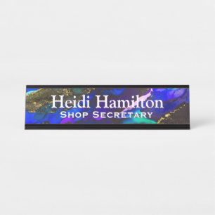 Stormy Ocean Alcohol Ink Art Desk Nameplate