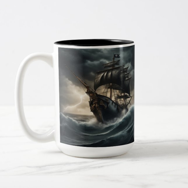 Stormy Pirate Ship - 1 - Two-Tone Coffee Mug (Left)