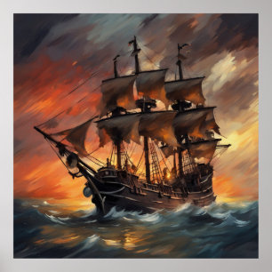 Stormy Pirate Ship - 4 - Poster