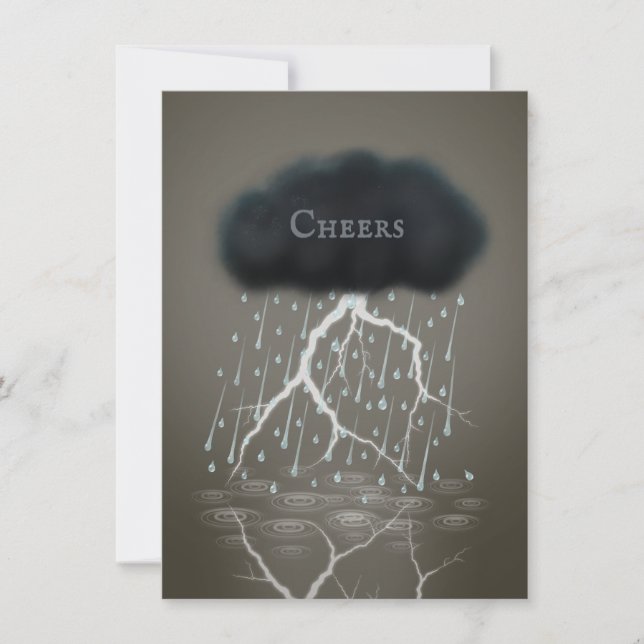 Stormy Rain Cloud & Lightning Sepia Personalized Card (Front)