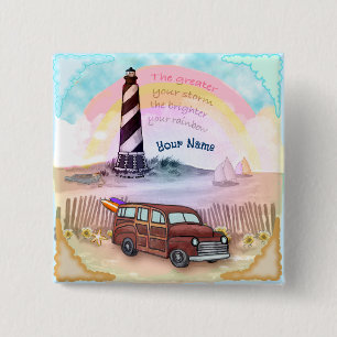 Stormy Rainbow Lighthouse 2 Inch Square Button