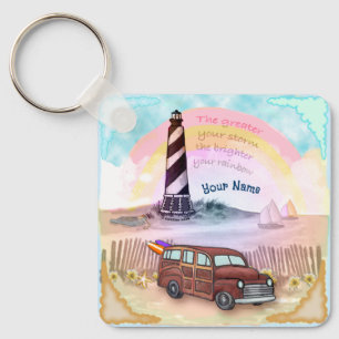 Stormy Rainbow Lighthouse   Keychain