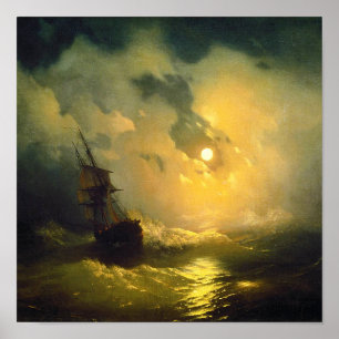 Stormy sea at night, Aivazovsky Poster