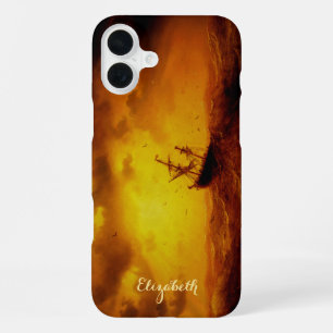 Stormy Sea Nature Vintage Fine Art Monogrammed iPhone 16 Plus Case