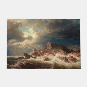 Stormy Sea with a Shipwreck (by Marcus Larson) Doormat
