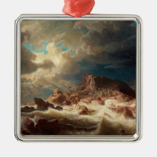 Stormy Sea with a Shipwreck (by Marcus Larson) Metal Ornament