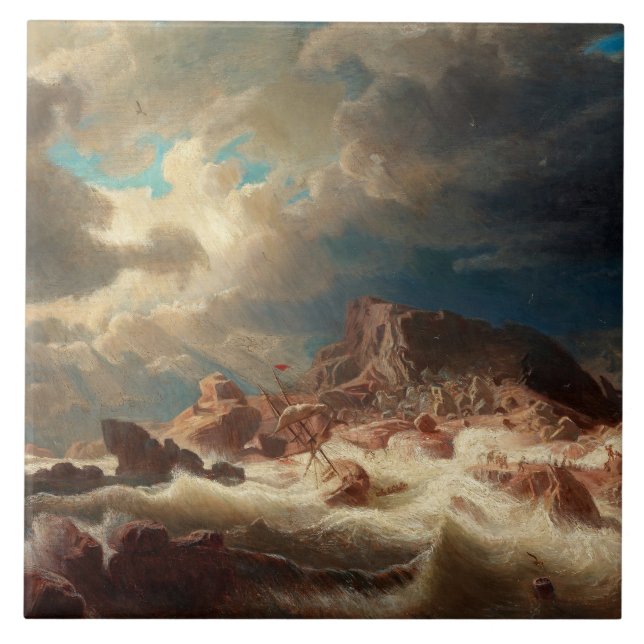 Stormy Sea with a Shipwreck (by Marcus Larson) Tile (Front)