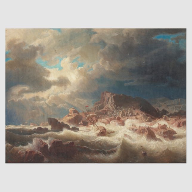 Stormy Sea with a Shipwreck (by Marcus Larson) Tissue Paper (Front)