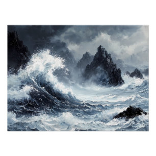 Stormy Sea with Dramatic Crashing Waves Poster