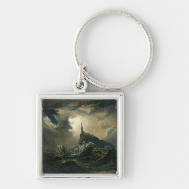 Stormy sea with Lighthouse Keychain (Front)