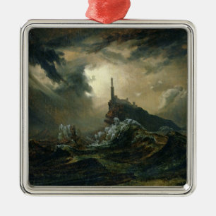 Stormy sea with Lighthouse Metal Ornament