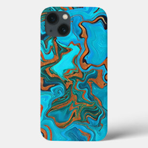 Stormy Seas Blues Golds Greens Liquid Abstract iPhone 13 Case