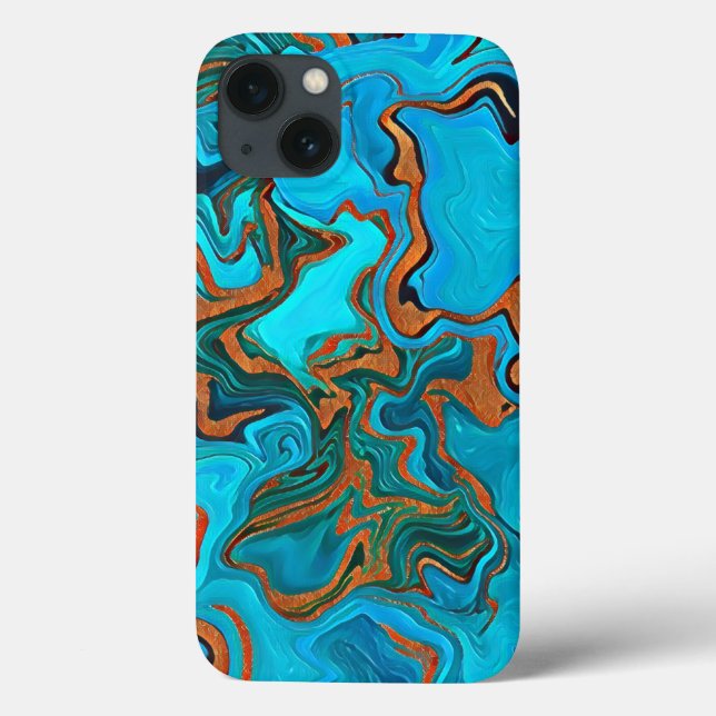 Stormy Seas Blues Golds Greens Liquid Abstract Case-Mate iPhone Case (Back)