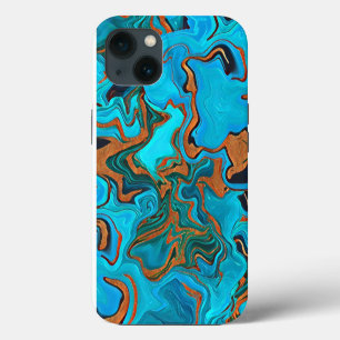 Stormy Seas Blues Golds Greens Liquid Abstract iPhone 13 Case