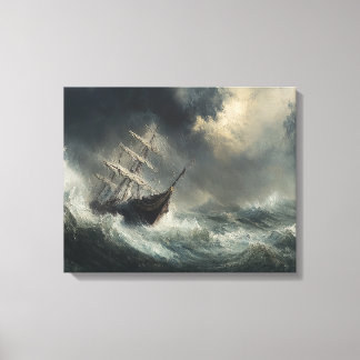 Stormy Seas Sailboat Painting Wall Art Decor